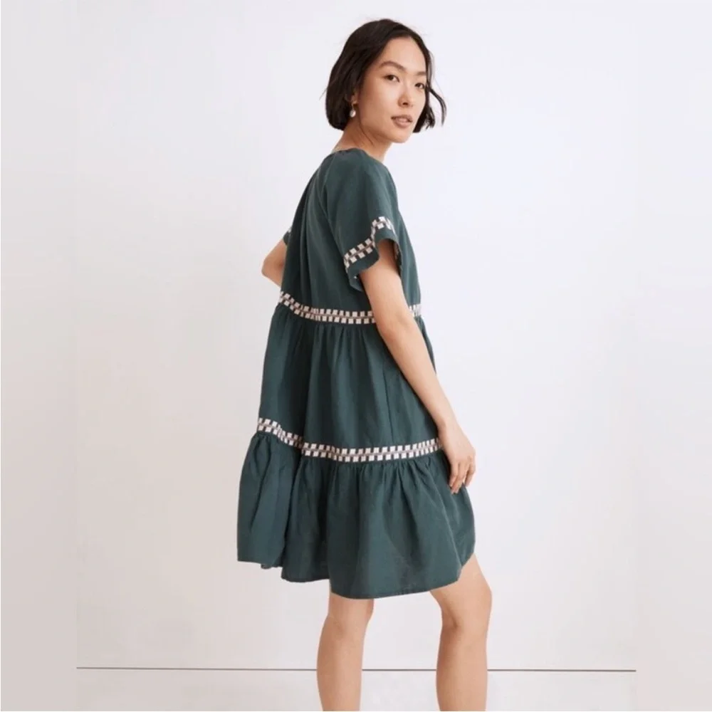 Madewell Embroidered Linen-Blend Flutter-Sleeve Mini Dress Size Medium NWT - Picture 2 of 9
